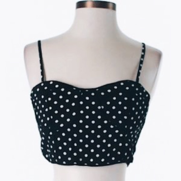 black polka dot cropped tank top/bralette - Picture 1 of 4